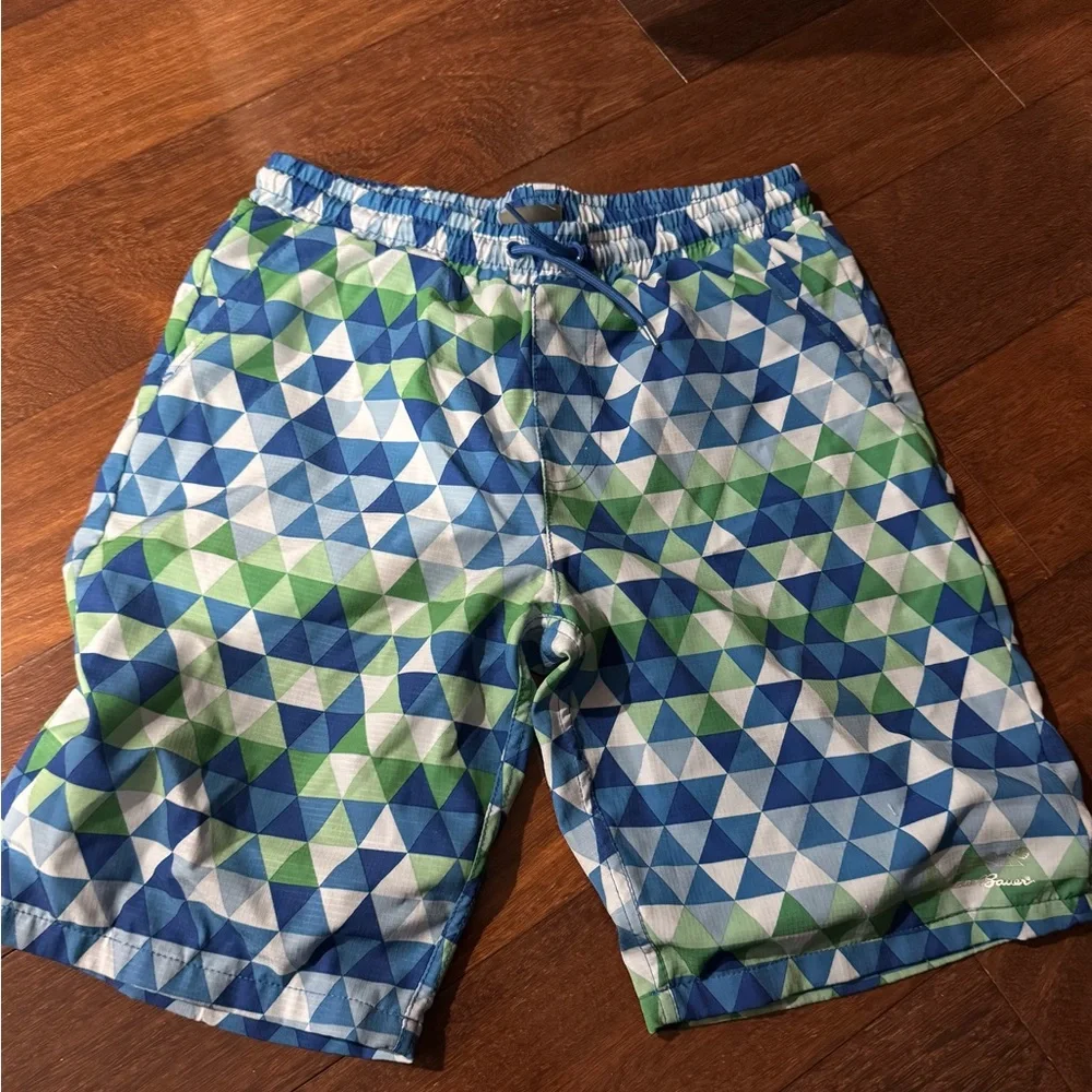 Eddie Bauer Blue & Green Triangle Swim Trunks